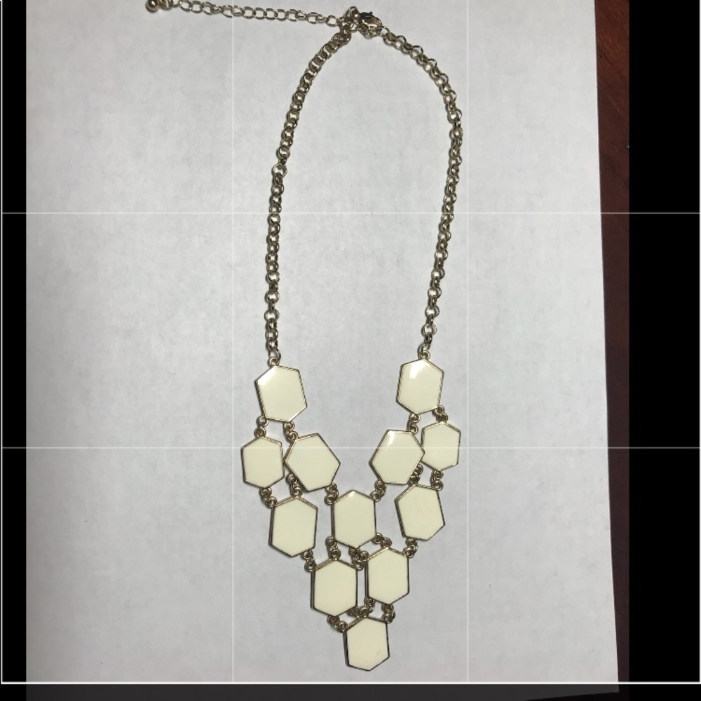 White hexagons w gold outline necklace